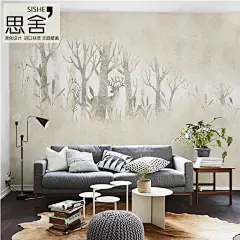 思舍北欧个性壁纸创意电视背景墙墙纸客厅定制壁画无缝墙布林中#壁纸##创意##北欧#