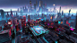 General 3840x2160 architecture building city cityscape bridge fantasy city skyscraper evening basketball court rooftops neon fireworks mist Statue of Liberty cranes (machine)