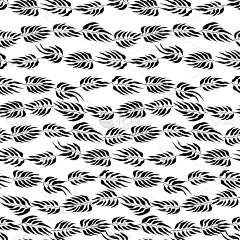 花无缝与手绘的叶子。可爱的秋天黑白背景。热带草分支。现代植物成分。墙纸，海报，织物，纺织品的时尚矢量