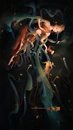 敦煌壁画插画中国风古典美女手绘素材分层PSD：