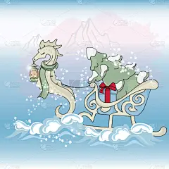 海马,可爱的,新年,信函,冬天,布置,问候,庆祝,设计
