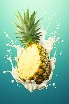 AI数字艺术菠萝果汁酸奶液体飞溅模型