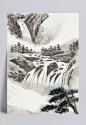  绘画作品-山顶上蜿蜒留下的山泉水|风景画,河流,绘画作品,山泉水,书画,树木,水墨画,小溪,中国风