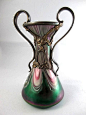 Magnificent Circa 1890 Antique Art Nouveau Art Glass Vase In Metal Armature By Rindskopf@北坤人素材