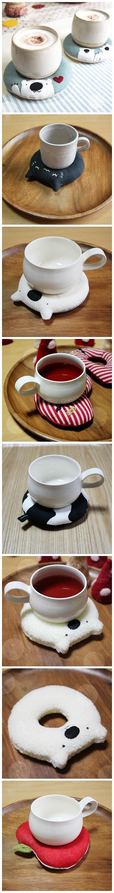 日本hokkori甜甜圈可爱杯垫，布艺和...