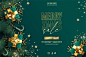 Realistic christmas sale banner template with green and golden decoration Free Vector