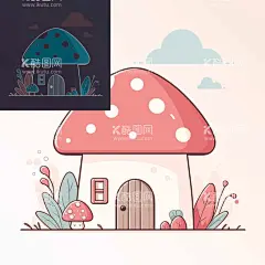 卡通蘑菇房子  - 源文件下载【酷图网】卡通,蘑菇,房子,可爱,矢量,粉色,背景,屋子
