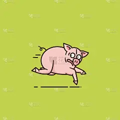 小猪上跑卡通人物矢量插图