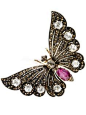 A jewelled gold pendant, Ivan Britzen, Moscow, circa 1890, in the form of a butterfly, the wings set with rose-cut yellow diamonds, the wing tips and thorax with larger diamonds, the abdomen formed with a pear-shaped ruby.@北坤人素材