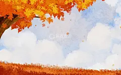 手绘秋天秋叶秋分节气白云插画海报高清模板免费下载-趣麦麦图