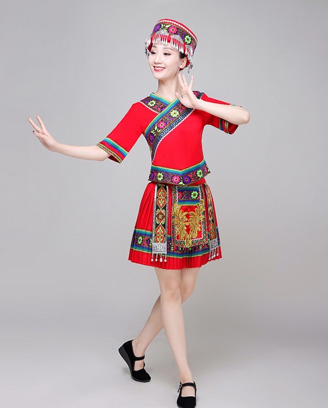苗族服装云南贵州成人女少数民族彝族衣服彝女土家族舞蹈演出服饰品质定制款 蓝色长款(上衣可拆袖子+裙子+棉饰) S【图片 价格 品牌 报价】-京东