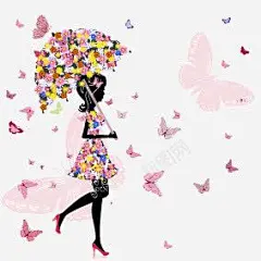 蝴蝶花卉女子插画