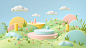 ls7623_Minimal_background_with_podium_and_cute_cartoon_landscap_4b89277c-41df-4b19-bb27-9f6387b8027b