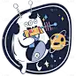 手绘-天文元素氛围贴纸-外星人