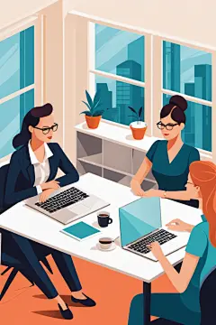 卡通现代扁平风商务办公场景插画