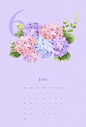 风铃草 入夏六月 植物手绘 2019插画日历设计PSD tid315t000056
