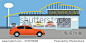 Car Showroom Illustration, Flat Design, Panorama, Automobile,