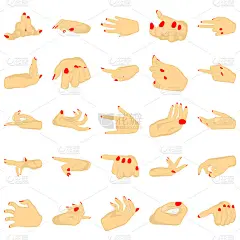 女性用手修指甲，向量集美丽的女性双手孤立在白色的背景