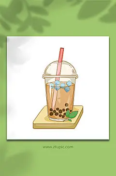 夏日饮料珍珠奶茶插画设计
