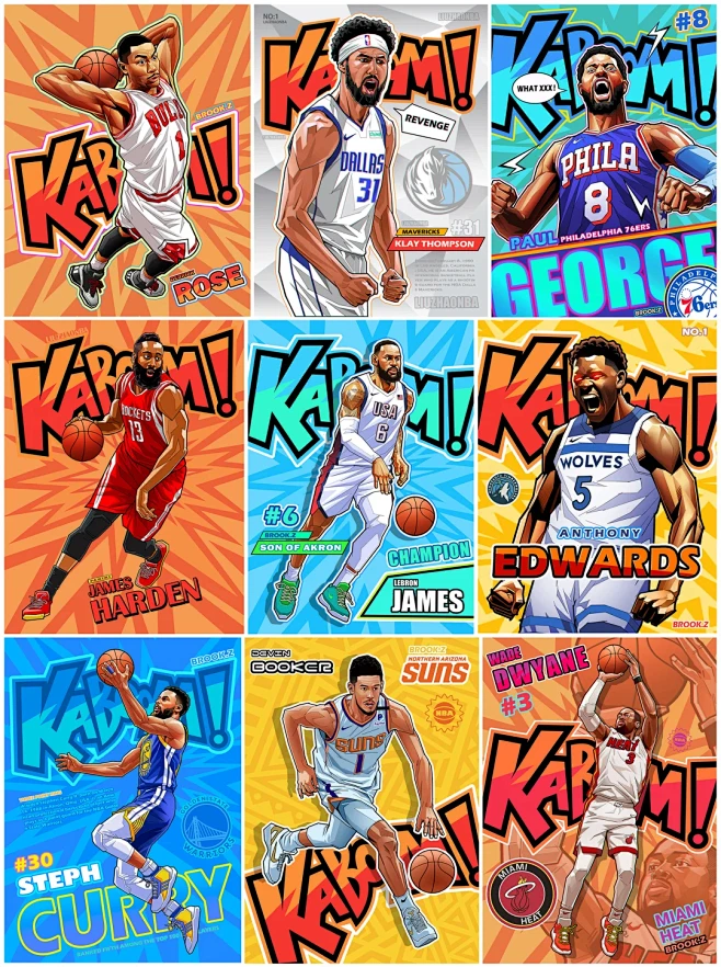 NBA插画-自制kaboom系列球星卡合...