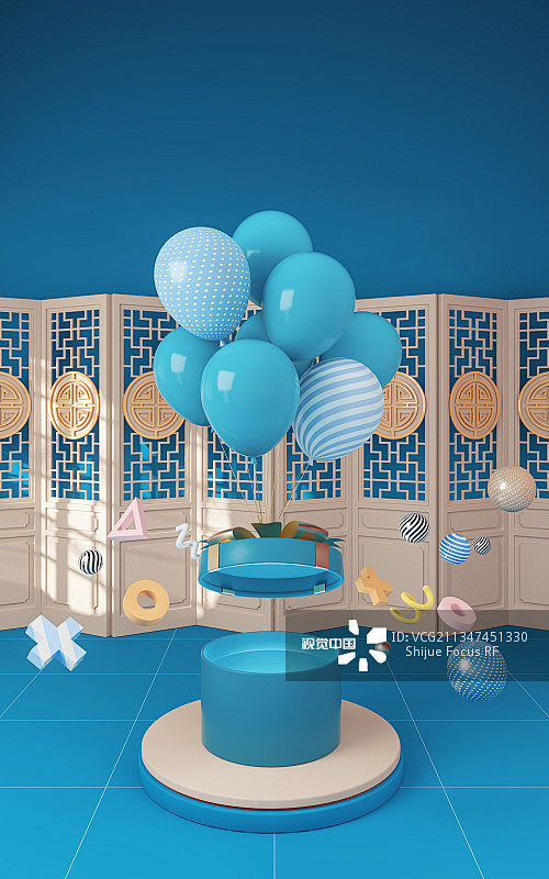 气球绑定的礼盒 3D渲染图片素材