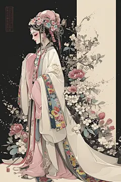 国潮戏曲女孩人物插画形象