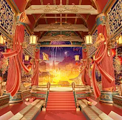 年货节场景背景新年活动首页海报三维场景c4d建模渲染图中国风古风年货盛宴促销