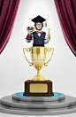 学习,教育,教育业职位,可爱的,黄金_gic10060671_a boy inside a trophy with graduation hat_创意图片_Getty Images China