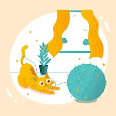 可爱儿童画册小动物插画图标 icon 涂鸦 黑白简笔画 插画 漫画 卡通Playful Cat