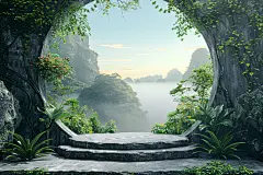 小清新自然景观电商展示背景