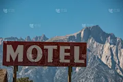 山,汽车旅馆,美国,汽车旅馆标志,水平画幅,无人,标志,加利福尼亚内华达山脉,摄影