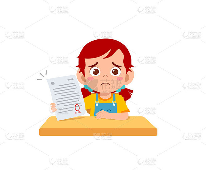 可爱的小女孩因为考试成绩不好而感到难过