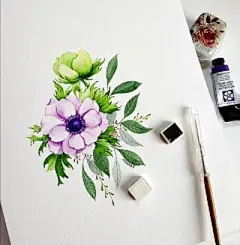 水彩--银莲花 - 高清图片，堆糖，美图壁纸兴趣社区