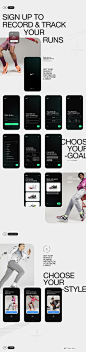 Nike Run+ | App Redesign | Concept : The New Nike Run+ app allows you to see the summary and targets/challenges quite accessible. The dark and kinetic shapes and fonts help the app to stand out from other apps. The pack includes all the assets and prototy