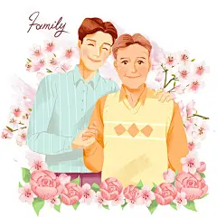 亲子家庭插图插画父亲节母亲节夫妻全家海报