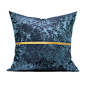 ELIN新古典蓝色抽象纹理金丝压边靠垫抱枕新中式轻奢样板房床品-淘宝网