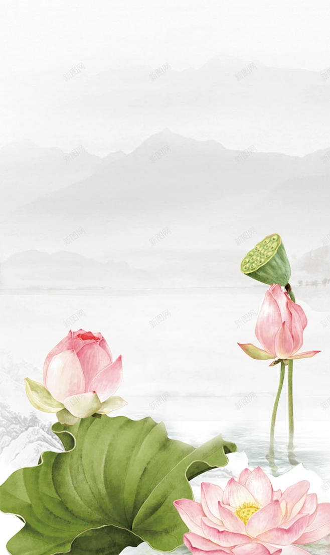 中国风荷塘月色荷花背景 小清新 山水画 手绘 文艺 文言文 正能量 民国风 水墨 水墨画 海报 禅道 节气 荷叶 荷塘月色 荷花 荷花插画 ...