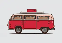 手绘复古巴士汽车插画矢量图设计素材