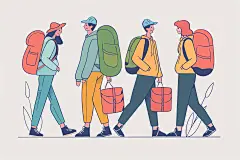 扁平风旅游踏青手绘插画