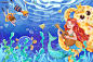 矢量海报 美人鱼 夏天 illustrator 手绘 插画