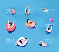 游泳扁平插画素材  - 源文件下载【酷图网】游泳,扁平,插画,素材,分层,