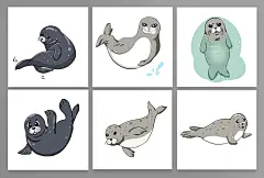 海狮手绘动物海豹卡通插画元素