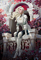 General 1920x2790 Ya lun artwork fantasy art fantasy girl women sitting ArtStation blonde long hair fantasy armor