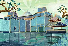 苏州博物馆苏州城市地标建筑插画