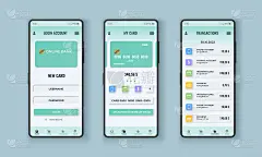 neuorphism银行应用程序界面设计在现实的智能手机屏幕。使用信用卡在线支付。金融应用矢量模板