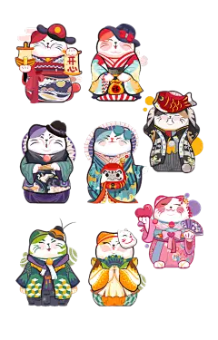 手绘卡通日系猫免抠素材