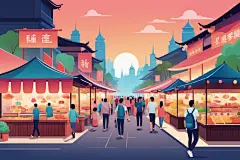 日常活动逛街集市场景插画