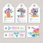 Collection of vector gift tags with bouquets and l