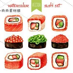 手绘日本料理寿司三文鱼紫菜包饭海报画册EPS矢量设计素材AI105-淘宝网