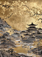 鎏金山水｜金箔风格下的山水插画 - 小红书